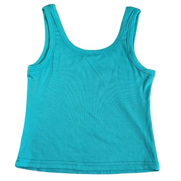 Teal Ribbed Sleeveless Fitted Tank Top - XSmall - Picture 2 of 3